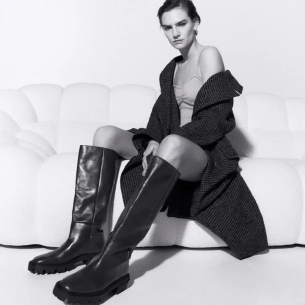Zara Iconic Lug Heel Knee High Leather Boots Sz. 8